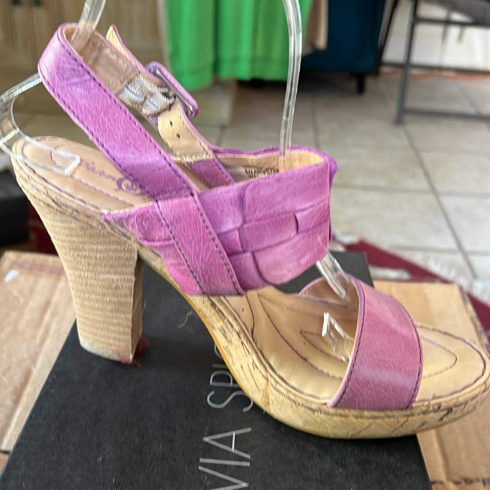 Born Crown Platform Cork and Leather Sandals in Violet Pink Sz 8 - Picture 2 of 14